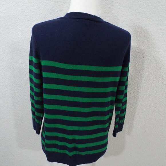 Gap Women's Navy/ Kelly Green 3/4 Sleeve Striped V-Neck Button Up Cardigan Med - Picture 6 of 9